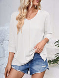 Textured Round Neck Three-Quarter Sleeve Blouse - Trendsi - Flyclothing LLC