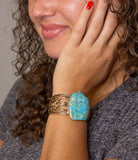 Abstract Blue Turquoise Golden Statement Cuff - Barse Jewelry - Flyclothing LLC