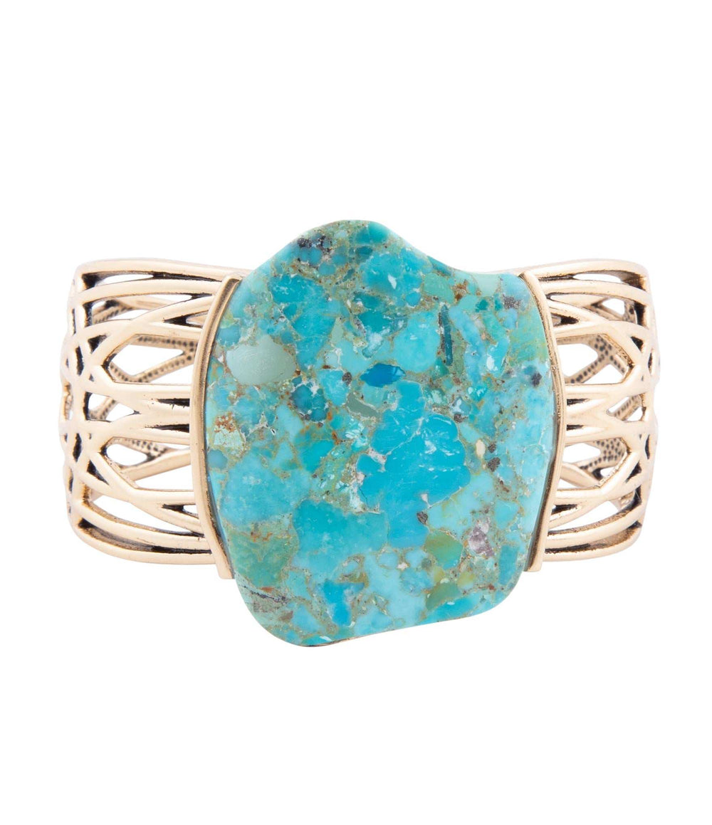 Abstract Blue Turquoise Golden Statement Cuff - Barse Jewelry - Flyclothing LLC
