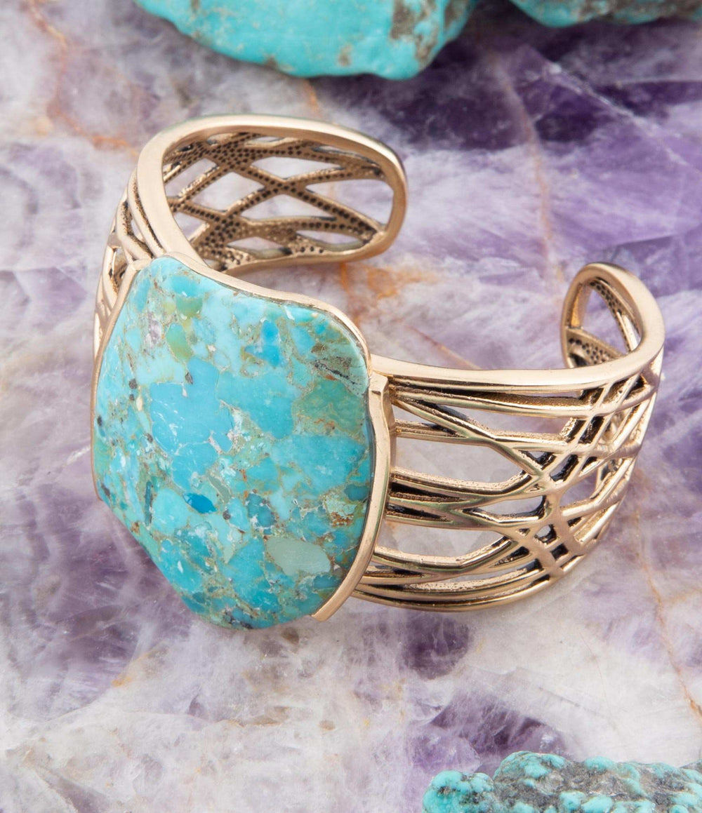 Abstract Blue Turquoise Golden Statement Cuff - Barse Jewelry - Flyclothing LLC