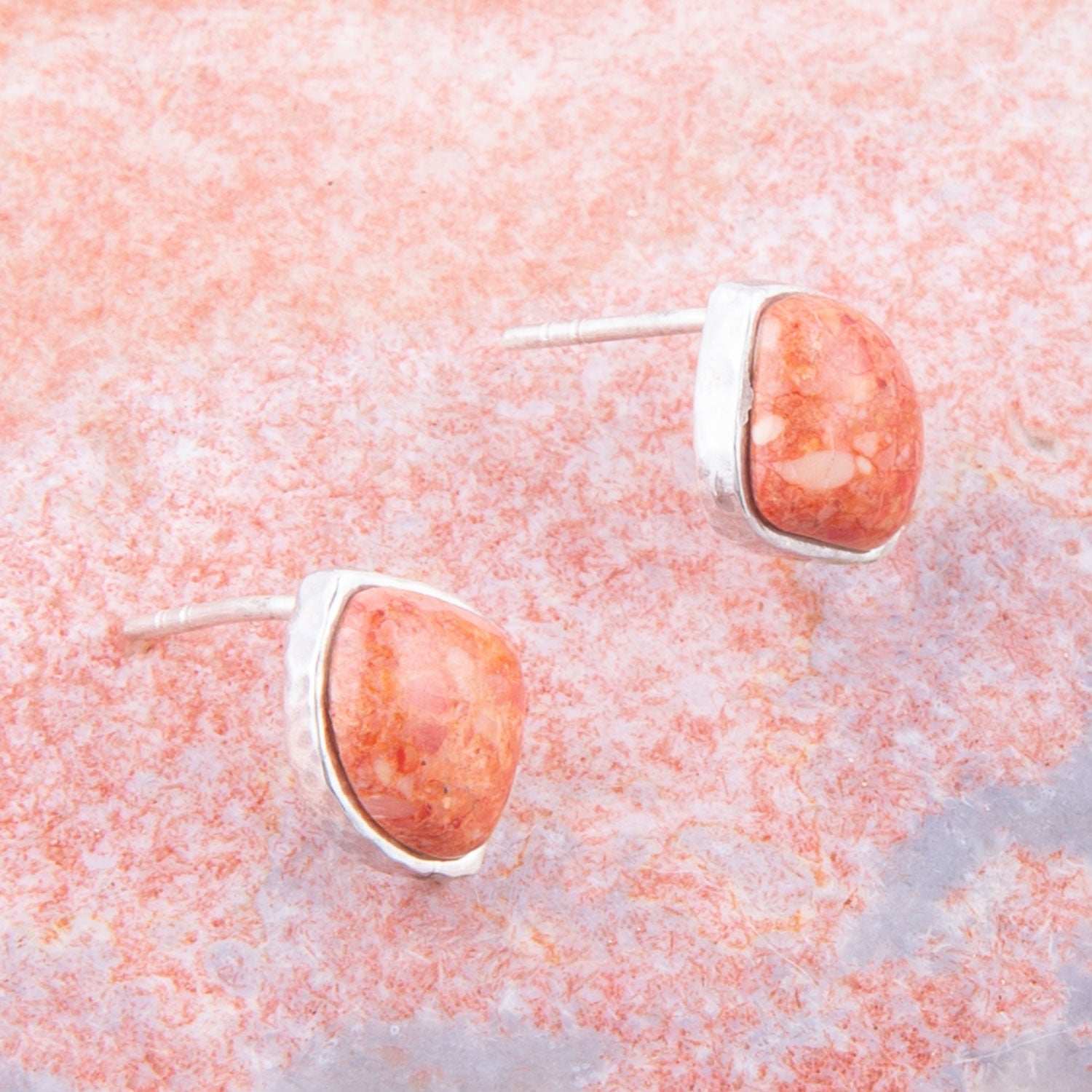 Abstract Orange Sponge Coral and Sterling Silver Stud Earrings - Barse Jewelry - Flyclothing LLC