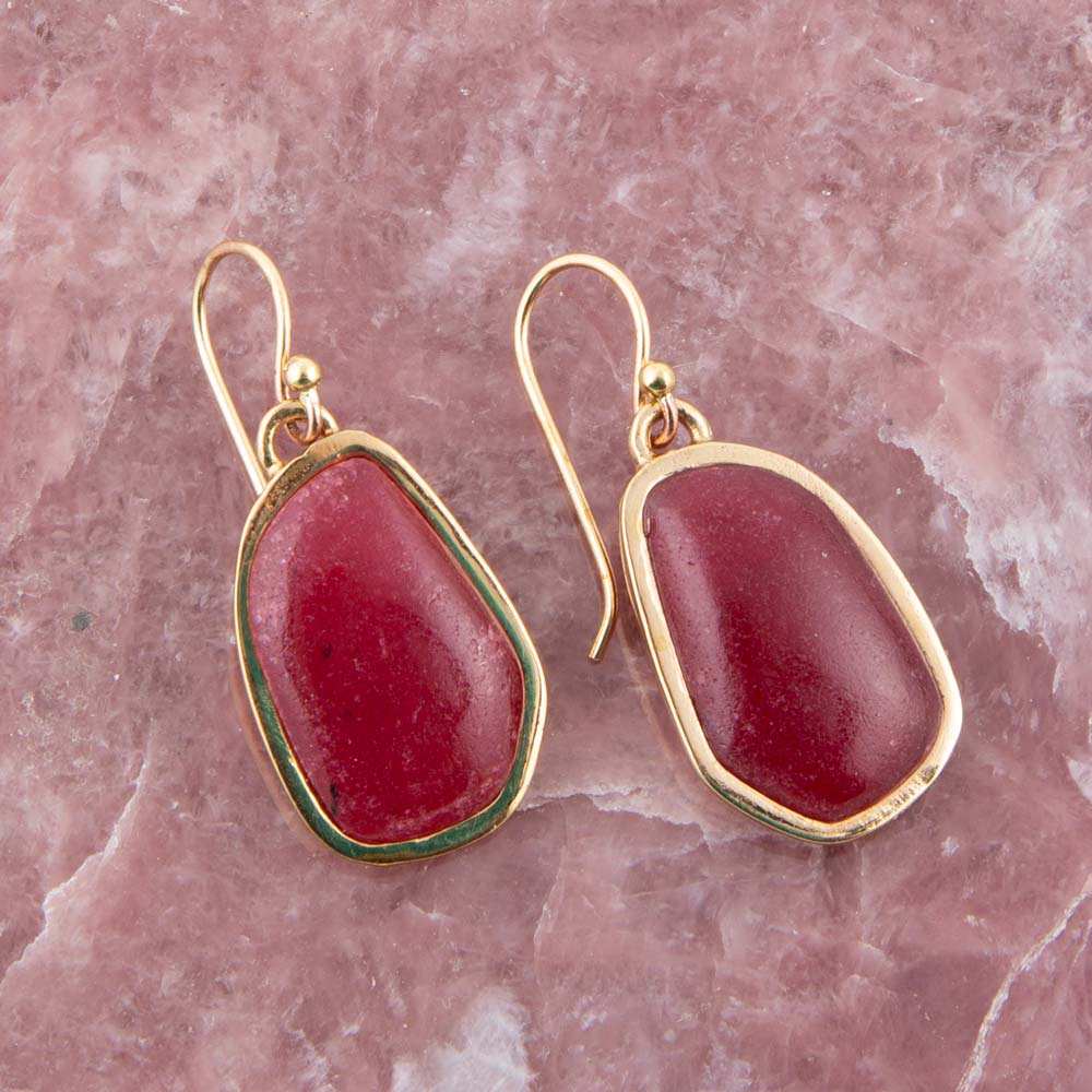Abstract Red Raspberry Quartz Golden Drop Earrings - Barse Jewelry - Flyclothing LLC