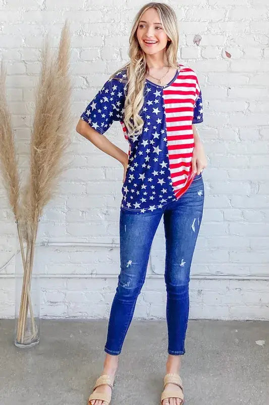 And The Why American Flag Short Sleeve Top - Trendsi - Flyclothing LLC