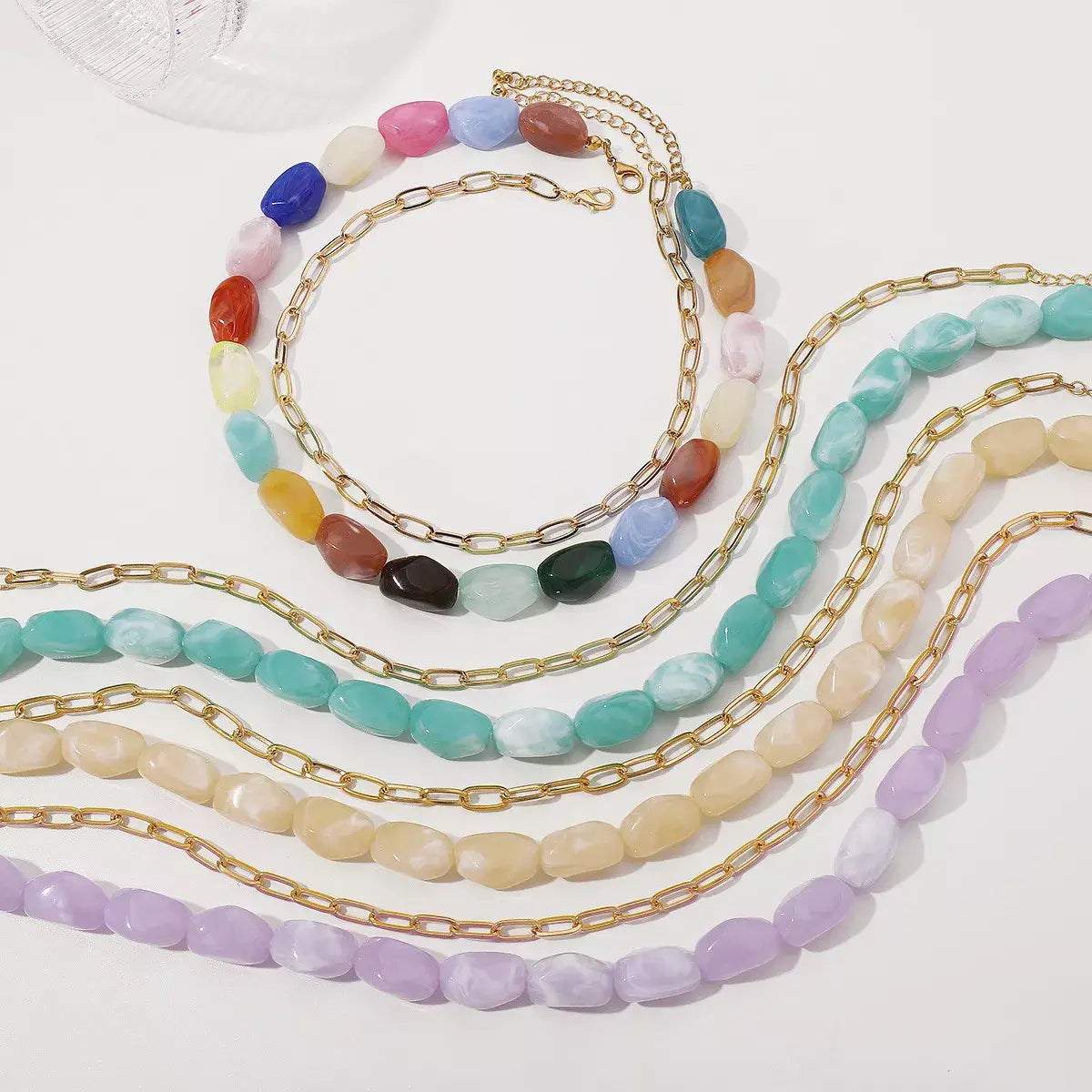 2 Piece Colorful Beaded Chain Necklace - Trendsi - Flyclothing LLC