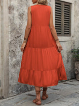 Decorative Button Notched Sleeveless Dress - Trendsi - Flyclothing LLC