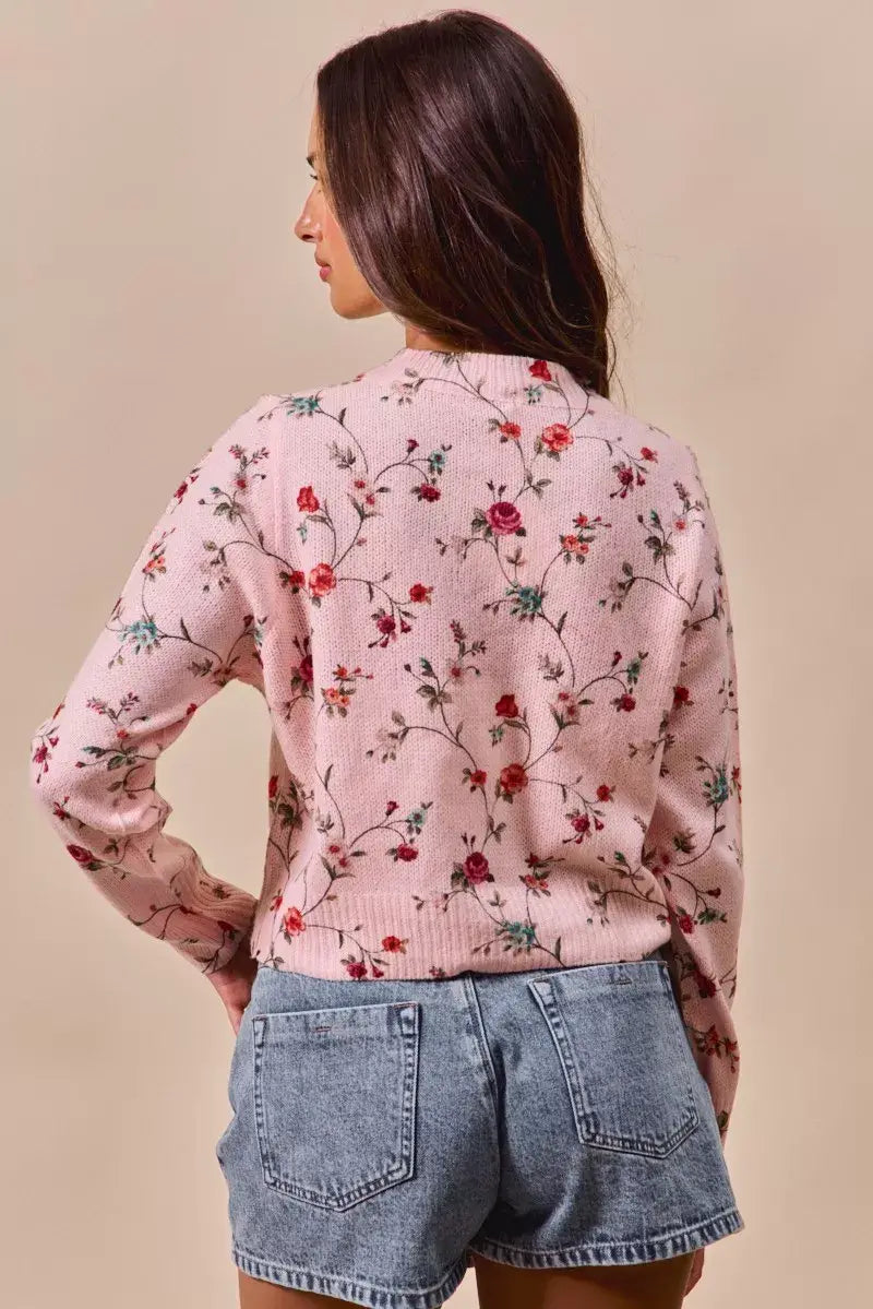 SO ME Floral Print Button Front Sweater Cardigan Top - Trendsi - Flyclothing LLC