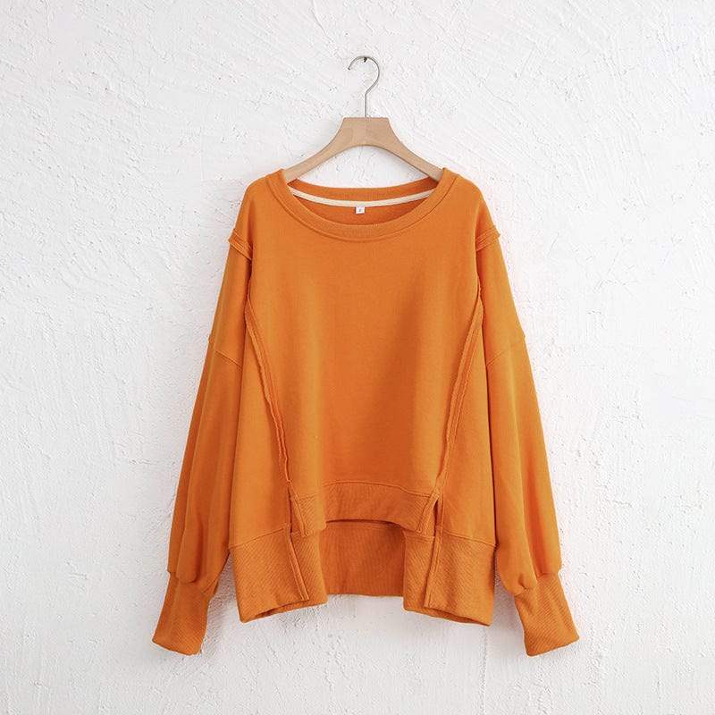 Exposed Seam High-Low Long Sleeve Sweatshirt - Trendsi - Flyclothing LLC