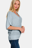 Zenana V-Neck Short Sleeve Dolman Sweater - Trendsi - Flyclothing LLC
