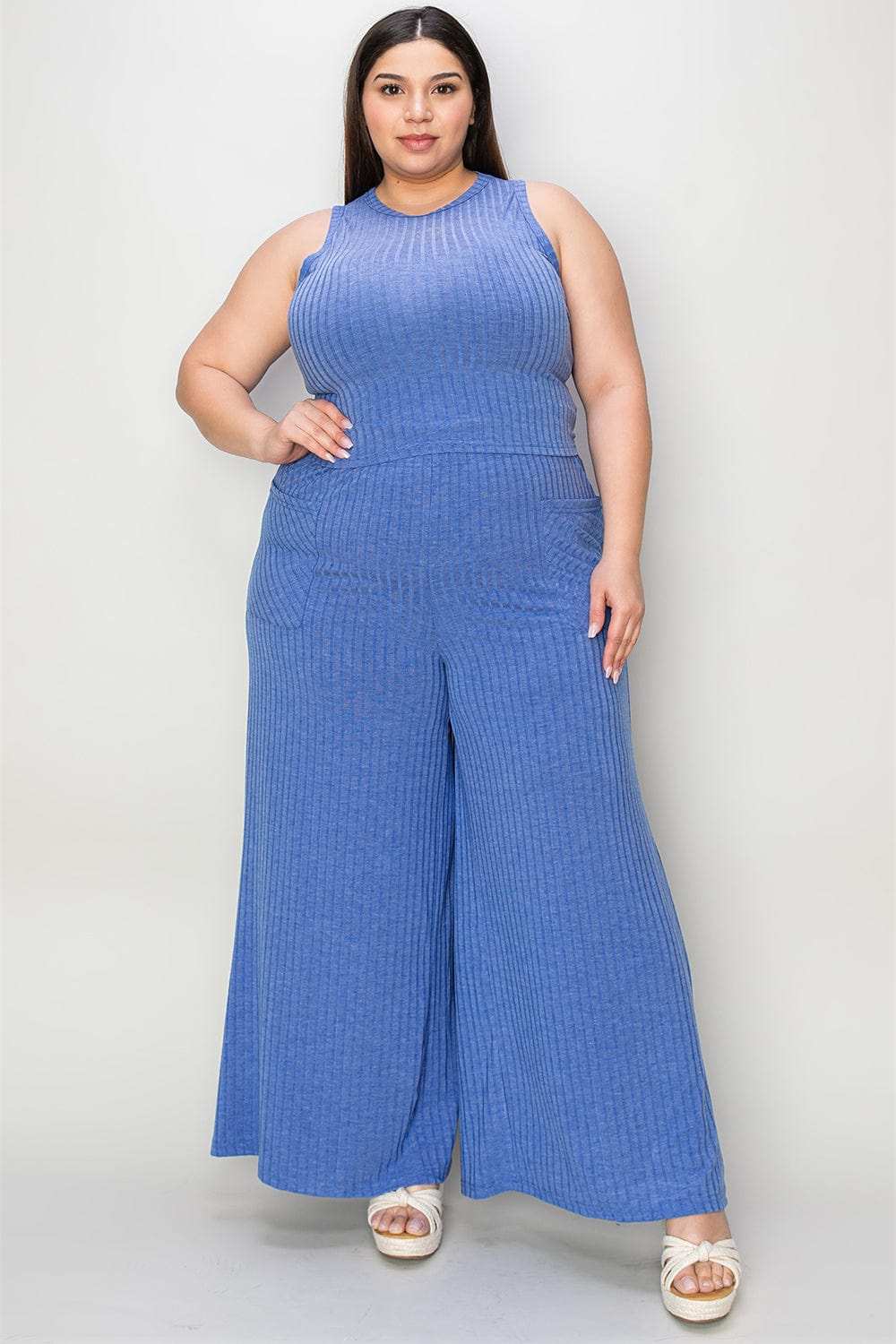 Basic Bae Full Size Ribbed Tank and Wide Leg Pants Set - Trendsi - Flyclothing LLC