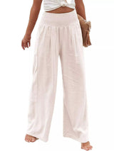 Smocked High Waisted Wide Leg Pants - Trendsi - Flyclothing LLC