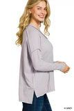 Zenana Soft Melange Hacci Exposed Seam Hi-low Tee - Trendsi - Flyclothing LLC