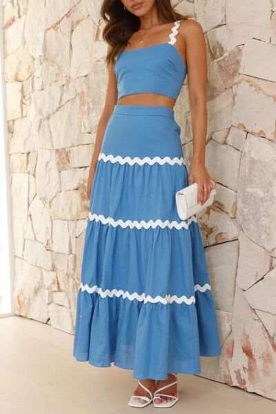 Contrast Trim Cami and Maxi Skirt Set - Trendsi - Flyclothing LLC
