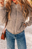 Zip Up Long Sleeve Plush Jacket - Trendsi