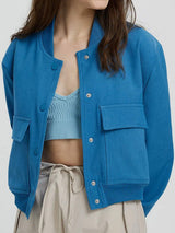 Pocketed Snap Down Baseball Collar Jacket - Trendsi - Flyclothing LLC