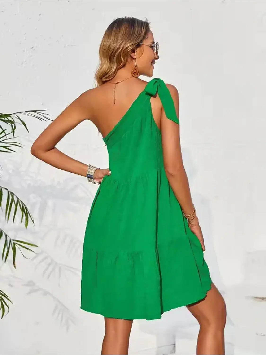 Textured Tied Single Shoulder Mini Dress - Trendsi - Flyclothing LLC