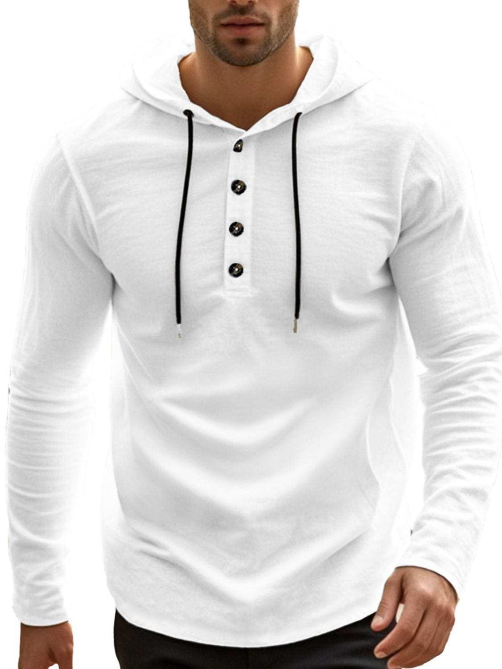 Men's Full Size Drawstring Button Detail Long Sleeve Hoodie Plus Size - Trendsi - Flyclothing LLC