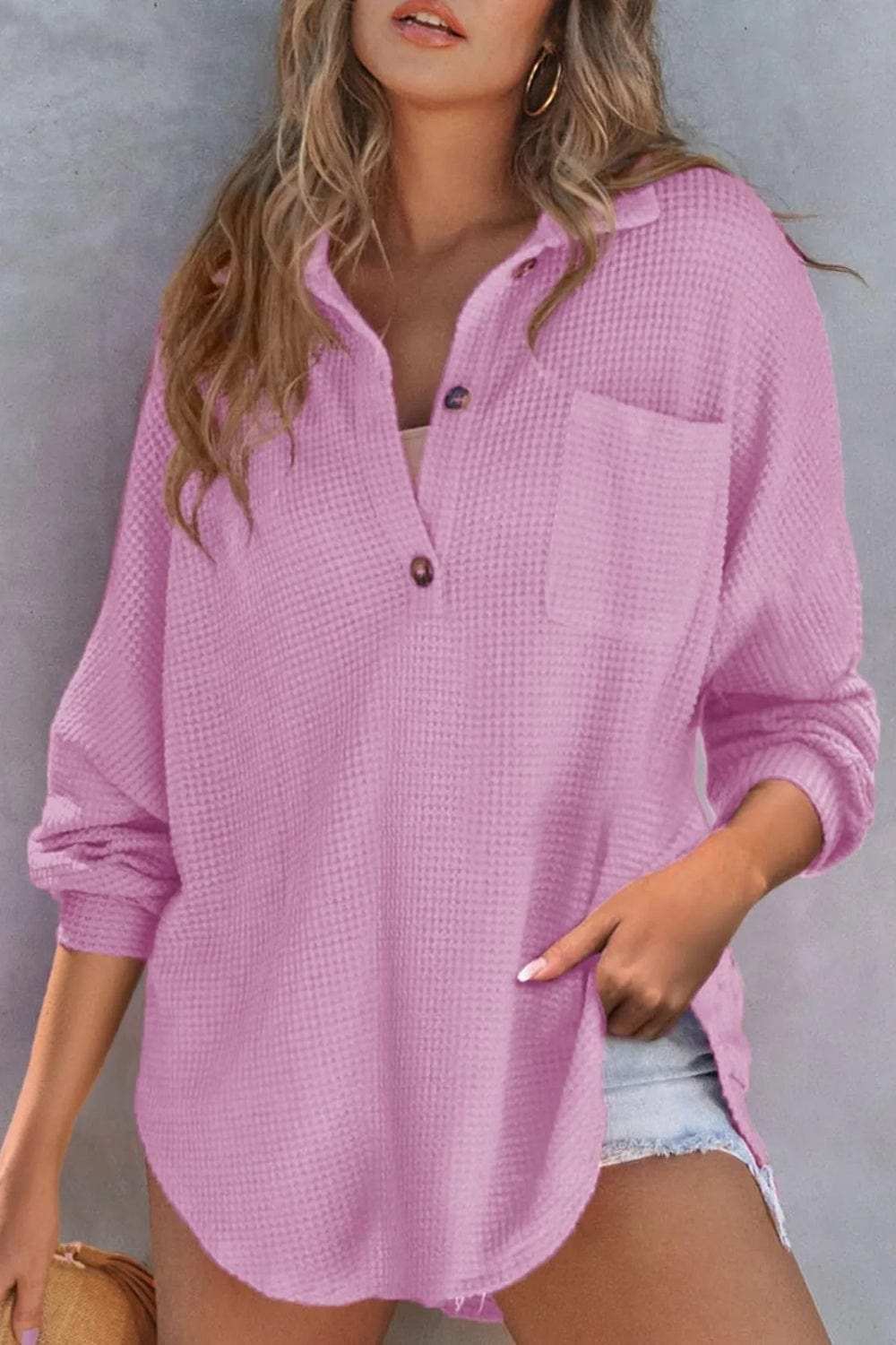 Half Button Long Sleeve Sweatshirt - Trendsi - Flyclothing LLC