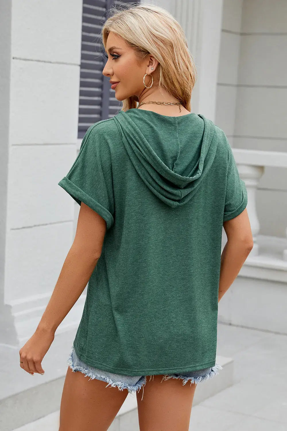 Florira Hooded Short Sleeve T-Shirt - Trendsi - Flyclothing LLC