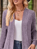 Ribbed Open Front Long Cardigan with Pockets - Trendsi - Flyclothing LLC