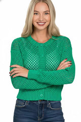 Zenana Button Down Lightweight Crochet Cardigan Sweater - Trendsi - Flyclothing LLC