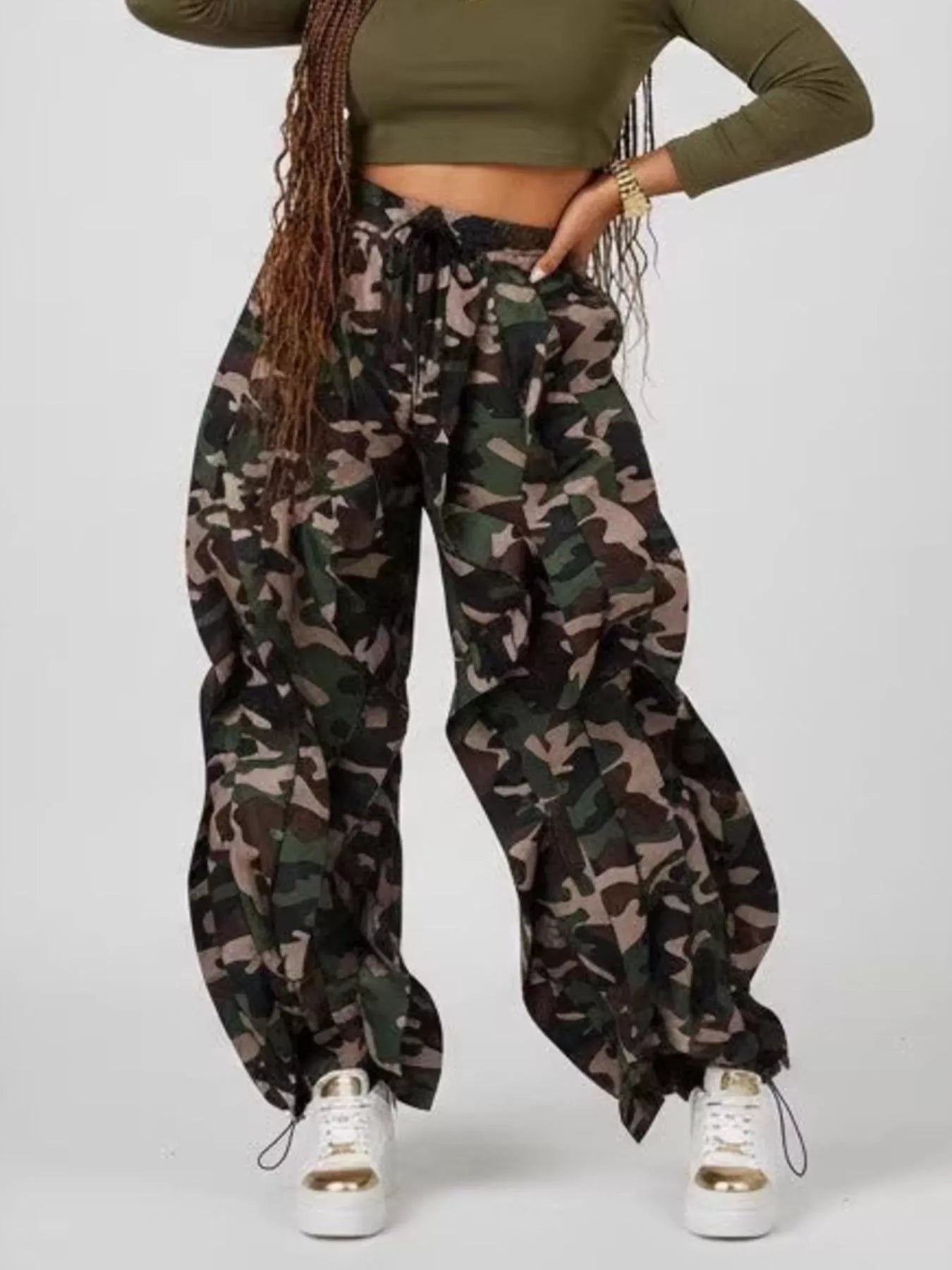 Printed Cargo Pants with Drawstring Waist - Trendsi - Flyclothing LLC