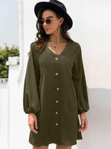 V-Neck Long Sleeve Mini Dress - Trendsi - Flyclothing LLC