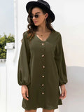 V-Neck Long Sleeve Mini Dress - Trendsi - Flyclothing LLC