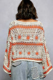 POL Boat Neck Long Sleeve Crochet Top with Granny Square Weaving - Trendsi - Flyclothing LLC