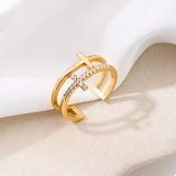 18K Gold-Plated Rhinestone Cross Open Ring - Trendsi - Flyclothing LLC