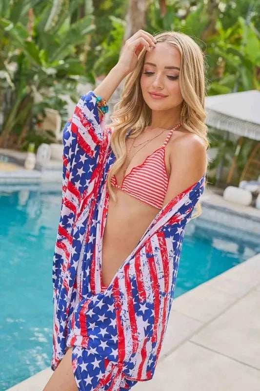 And The Why American Flag Print Dolman Sleeve Kimono Cardigan - Trendsi - Flyclothing LLC