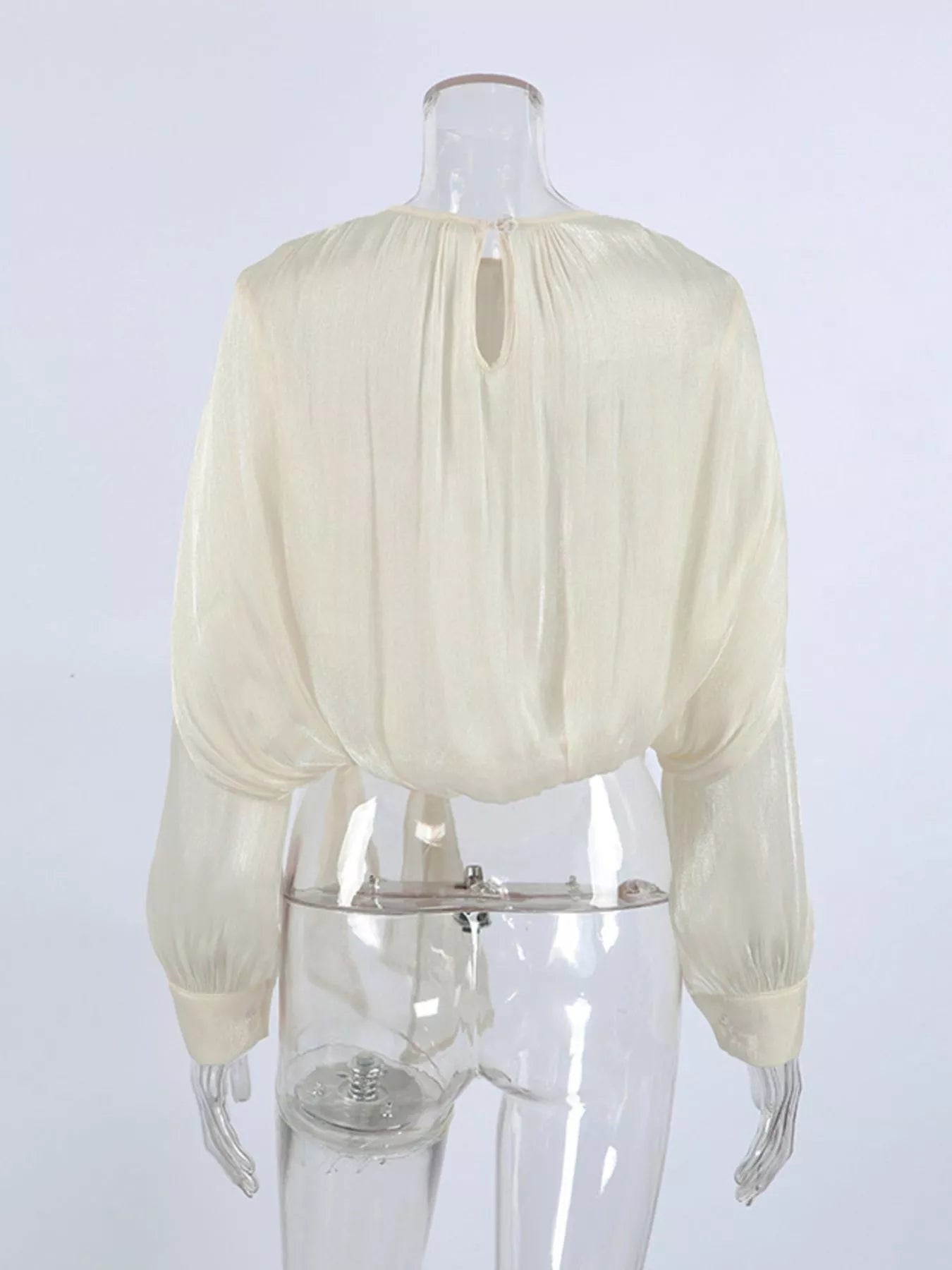 Metallic Sheen Blouse with Tie Detail - Trendsi - Flyclothing LLC