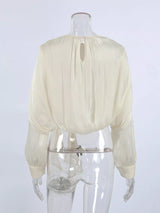 Metallic Sheen Blouse with Tie Detail - Trendsi - Flyclothing LLC