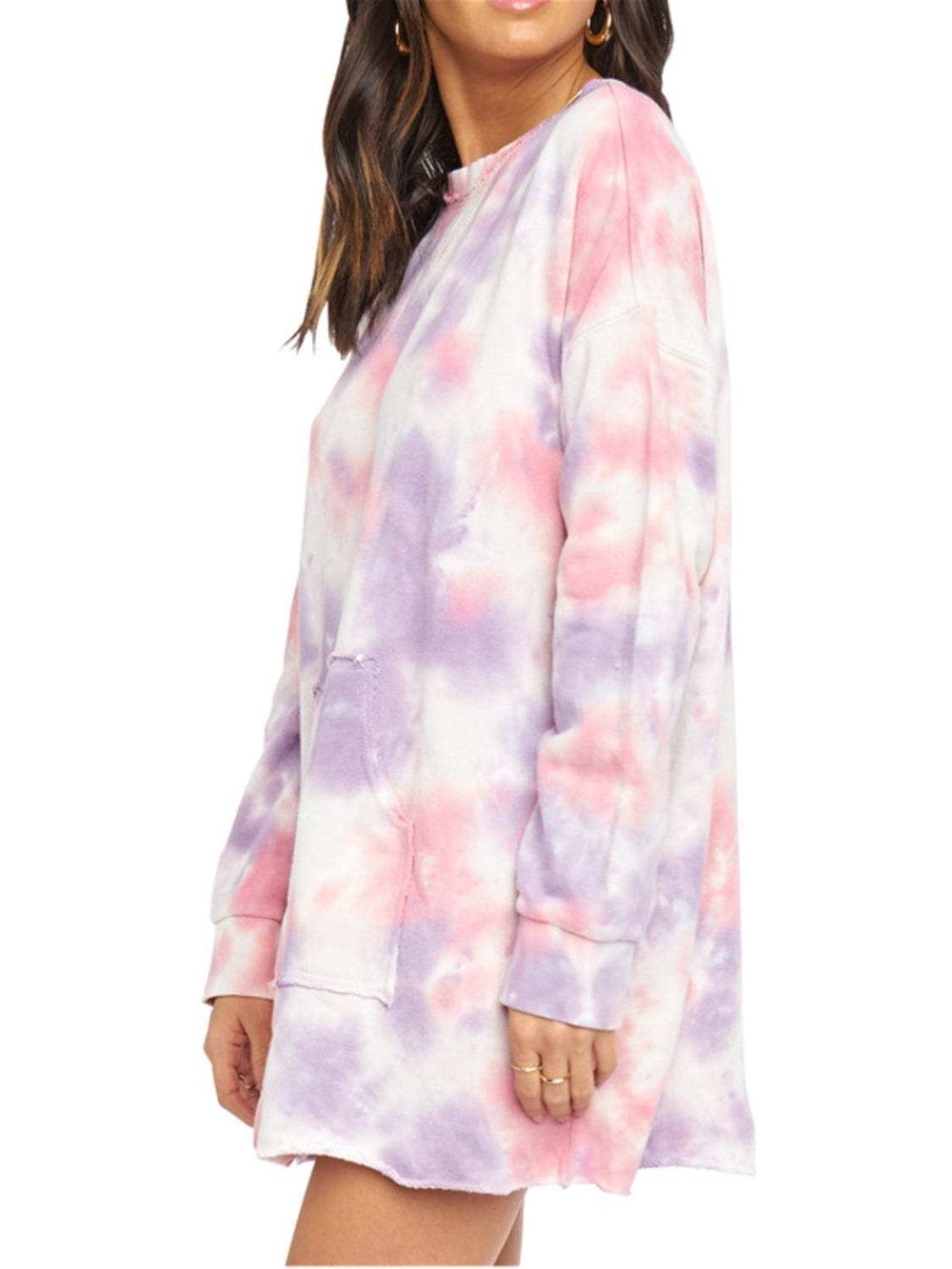 Pocketed Tie-Dye Round Neck Long Sleeve Dress - Trendsi - Flyclothing LLC