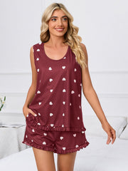 Heart Scoop Neck Tank and Shorts Lounge Set - Trendsi