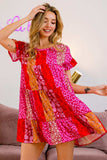 BiBi Leopard Short Sleeve Tiered Dress - Trendsi - Flyclothing LLC