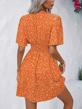 Printed V-Neck Half Sleeve Mini Dress - Trendsi - Flyclothing LLC