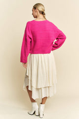 Davi & Dani Diamond Cable Pattern Drop Shoulder Sweater - Trendsi - Flyclothing LLC