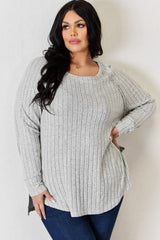 Basic Bae Full Size Ribbed Round Neck Slit T-Shirt - ShopBasicbae - Flyclothing LLC