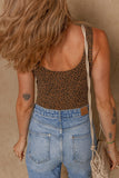 Leopard Scoop Neck Wide Strap Bodysuit - Trendsi