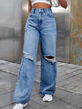 Distressed Wide Leg Jeans with Pockets - Trendsi