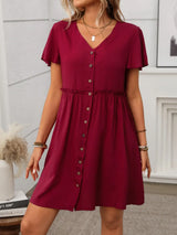 Button Front Flutter Sleeve Dress - Trendsi - Flyclothing LLC