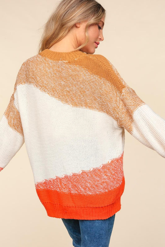 Haptics Color Block Long Sleeve Sweater - Trendsi