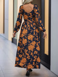 Split Printed Surplice Long Sleeve Midi Dress - Trendsi
