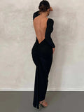 Backless Ruched Long Sleeve Maxi Dress - Trendsi - Flyclothing LLC