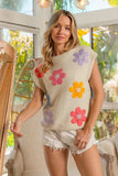 BiBi Multi Jeweled Crochet Flower Patch Sweater Vest - Trendsi - Flyclothing LLC