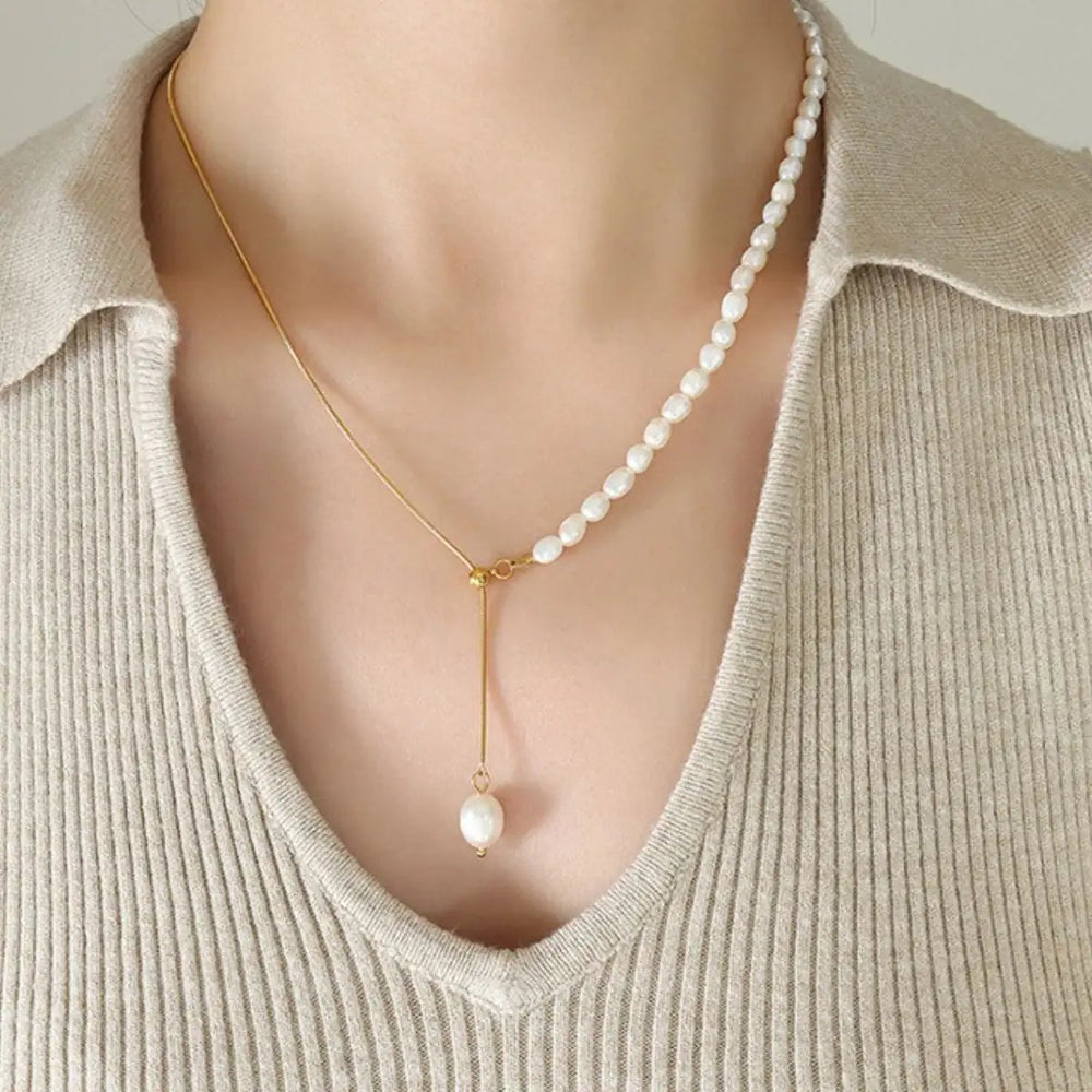 18K Gold-Plated Pearl Necklace - Trendsi