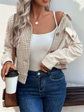 Pocketed Houndstooth Long Sleeve Jacket - Trendsi - Flyclothing LLC