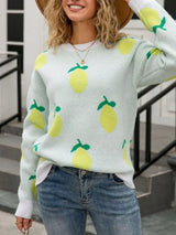 Lemon Crew Neck Round Neck Sweater - Trendsi - Flyclothing LLC