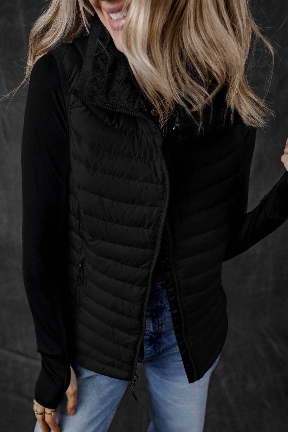 Pocketed Zip Up Vest Coat - Trendsi - Flyclothing LLC