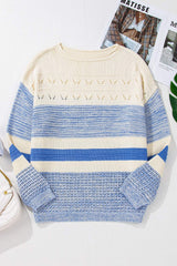 Contrast Round Neck Long Sleeve Sweater - Trendsi - Flyclothing LLC